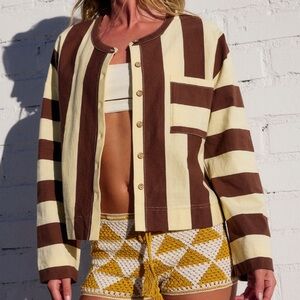 Free people rapids top yellow brown striped cardigan long sleeve button down top
